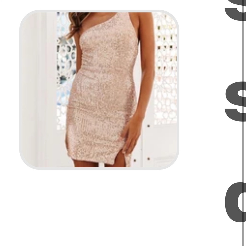 Gold sequin dress one shoulder with lower leg slit